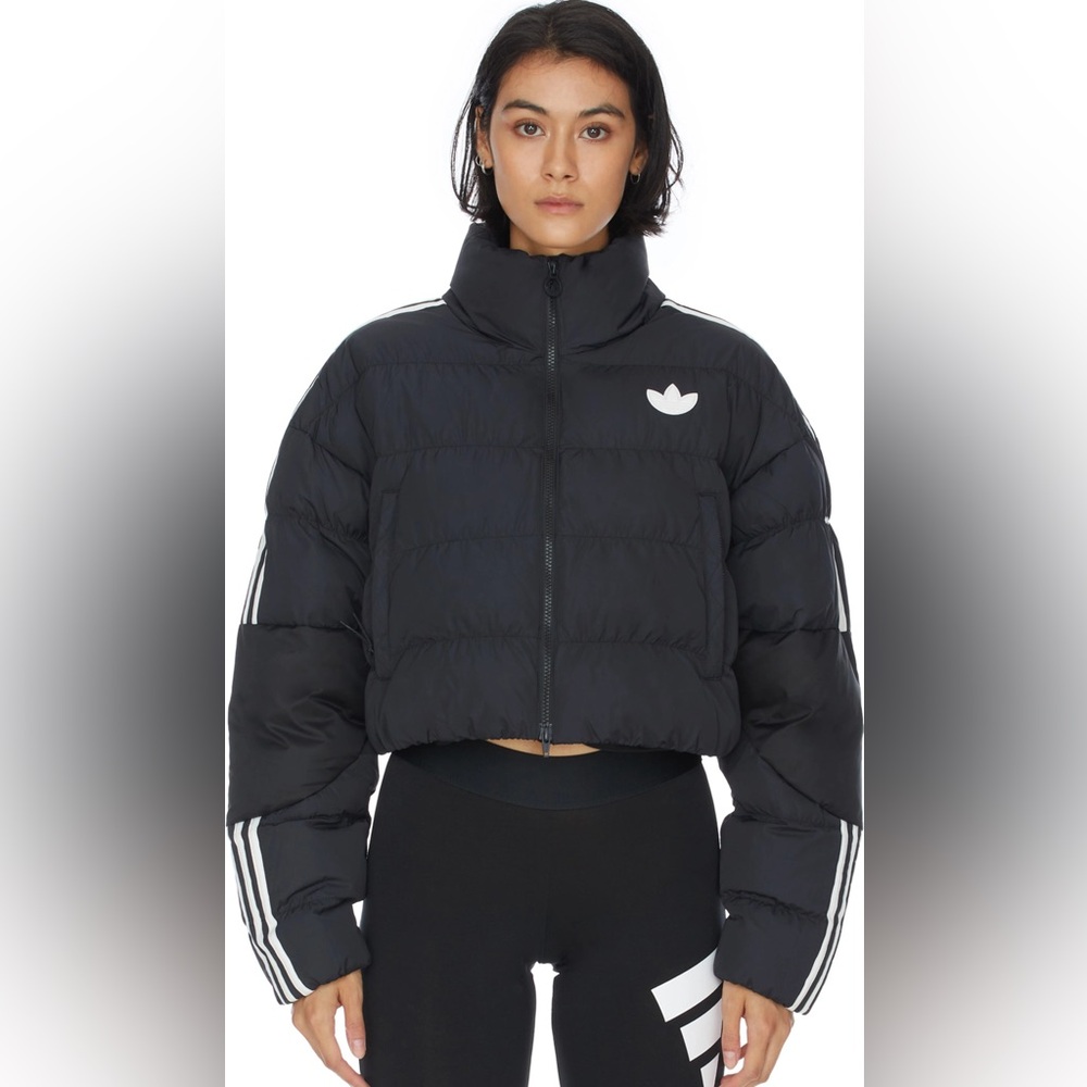 Adidas original Black Short Synthetic Down Puffer cropped Jacket